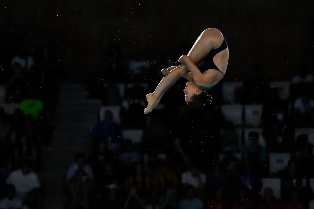 La espa&ntilde;ola Ana Carvajal compite durante la preliminar de Plataforma 10M Femenina de Saltos en los Juegos Ol&iacute;mpicos de Par&iacute;s 2024, en el Centro Acu&aacute;tico de Par&iacute;s en Saint Denis, Francia, este lunes.-EFE/ Mast Irham