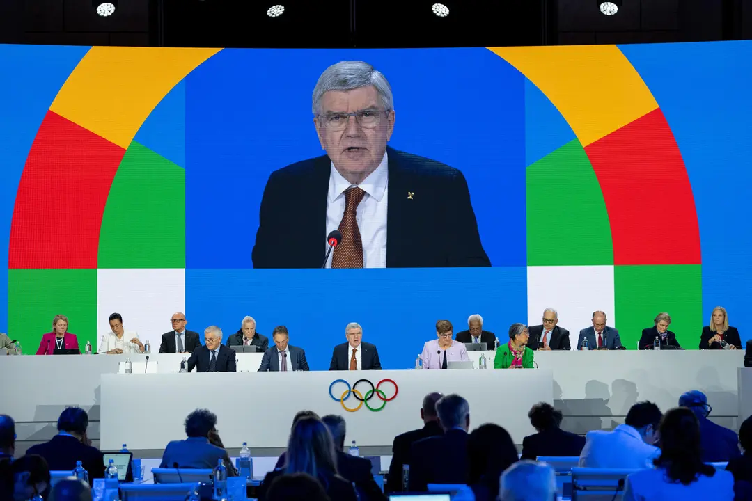 El presidente del COI, Thomas Bach, durante la 144 Sesi&oacute;n del COI, este jueves en Costa Navarino, Grecia EFE/ COI/Greg Martin